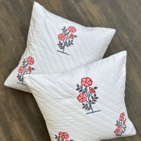 Ruby Floral Bloom Quilted Cushion Cover