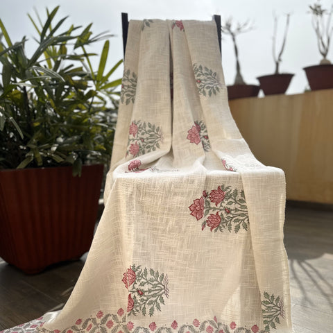 Pink Rose Block Printed Throw