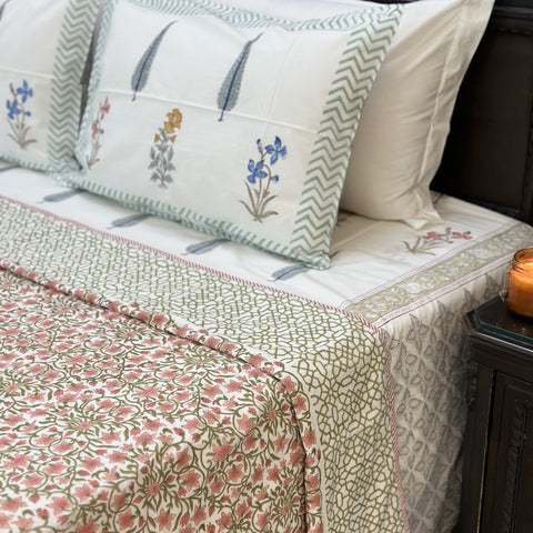 Tangerine Floral Jaal Block Printed Single-Bed Dohar