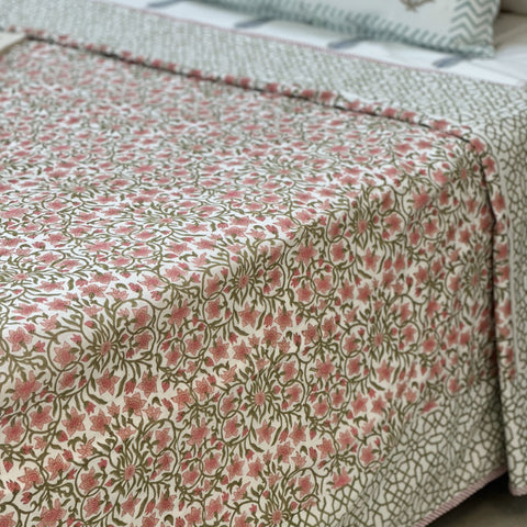 Tangerine Floral Jaal Block Printed Single-Bed Dohar