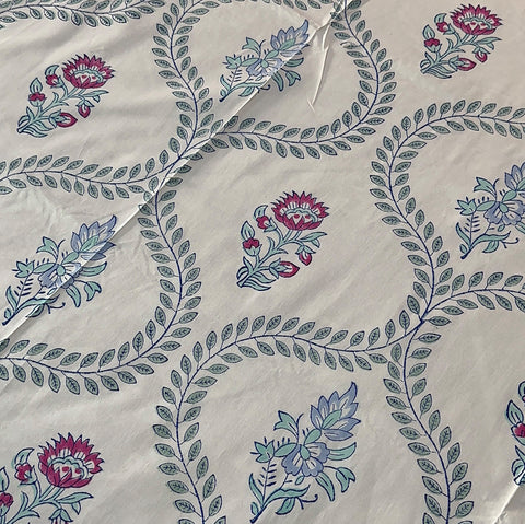 Blush Blue Vineyard Block Printed Bedsheet