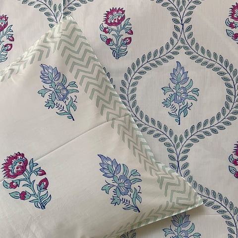 Blush Blue Vineyard Block Printed Bedsheet