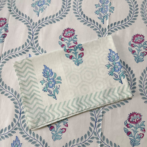 Blush Blue Vineyard Block Printed Bedsheet