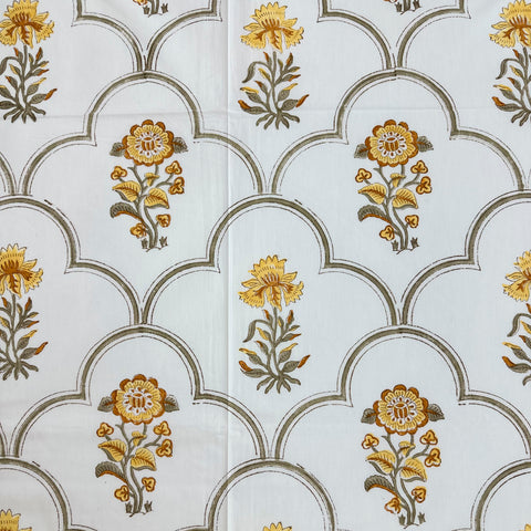 Golden Daffodil Bloom Block Printed Bedsheet