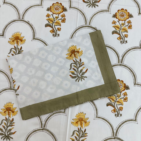 Golden Daffodil Bloom Block Printed Bedsheet
