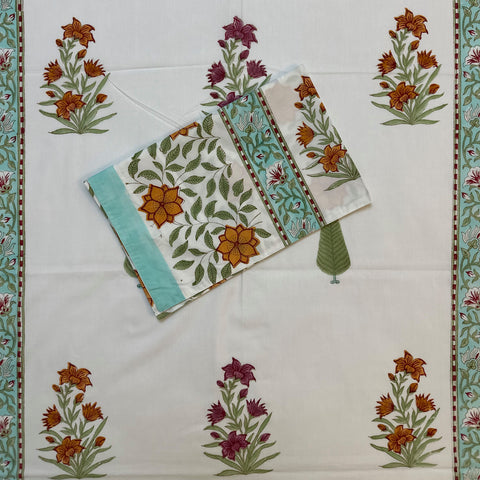 Saffron Splendor Block Printed Bedsheet