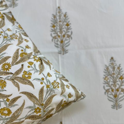 Mustard Floral Butta Block Printed Bedsheet