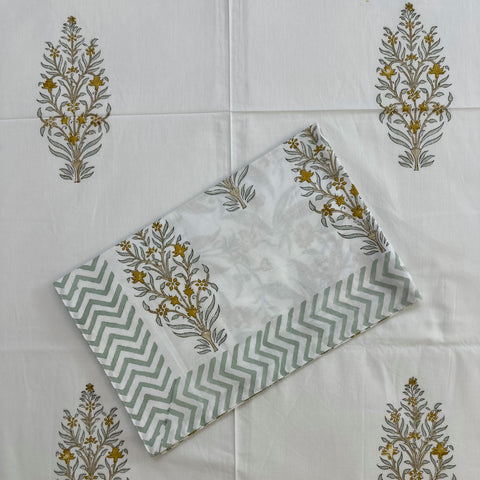 Mustard Floral Butta Block Printed Bedsheet
