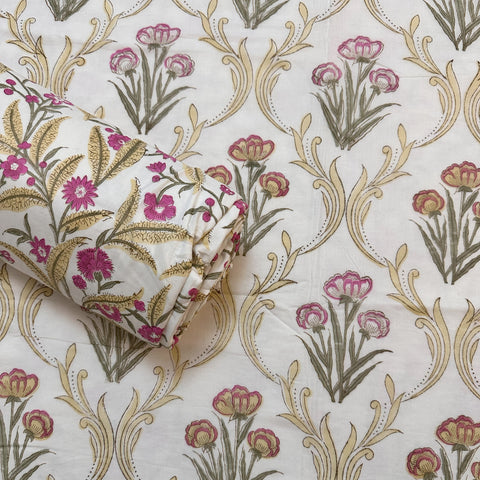 Golden Bloom Mesh Block Printed Single-Bed Dohar