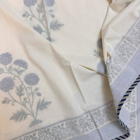 Oceanic Petals Block Printed Single Mulmul Dohar