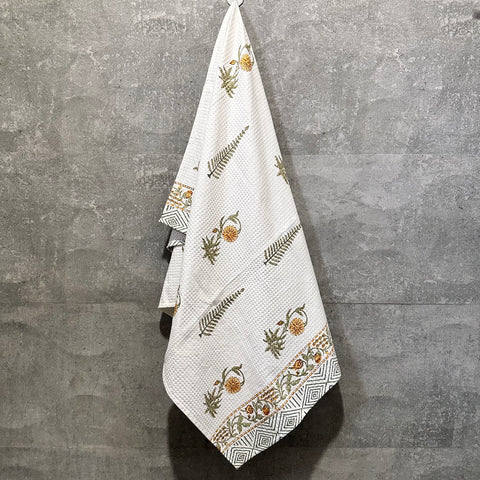 Marigold Block Printed Waffle Cotton Body Towel