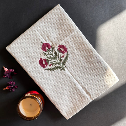 Crimson Blossom Block Printed Waffle Cotton Body Towel