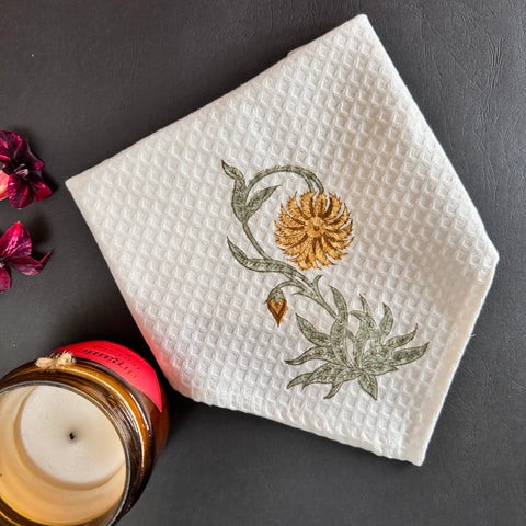 Marigold Block Printed Waffle Cotton Face Towel