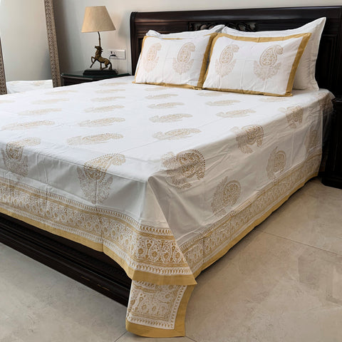 Sun Kissed Swirls Block Printed Bedsheet 500TC