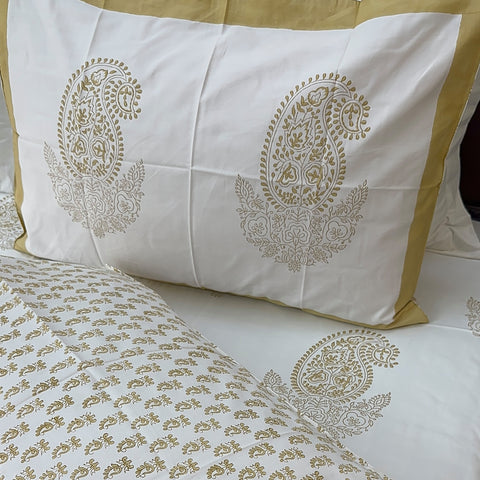 Sun Kissed Swirls Block Printed Bedsheet 500TC