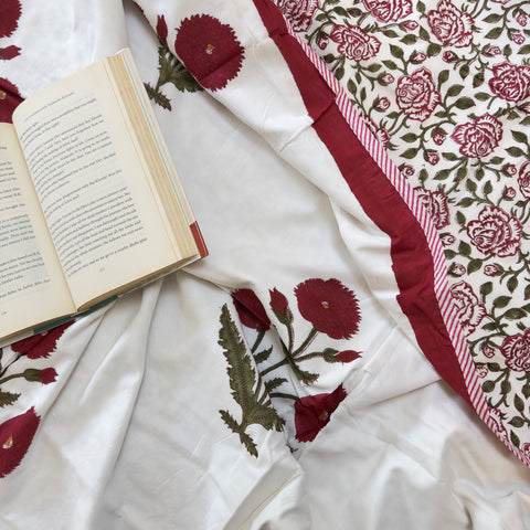 Timeless Poppy Block Printed Single-Bed Dohar