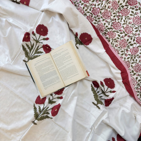 Timeless Poppy Block Printed Single-Bed Dohar