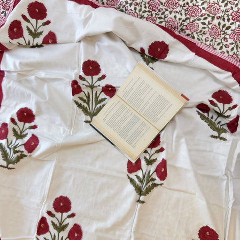 Timeless Poppy Block Printed Single-Bed Dohar