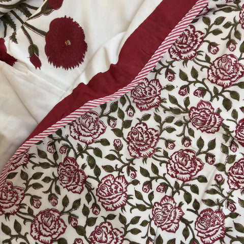 Timeless Poppy Block Printed Single-Bed Dohar