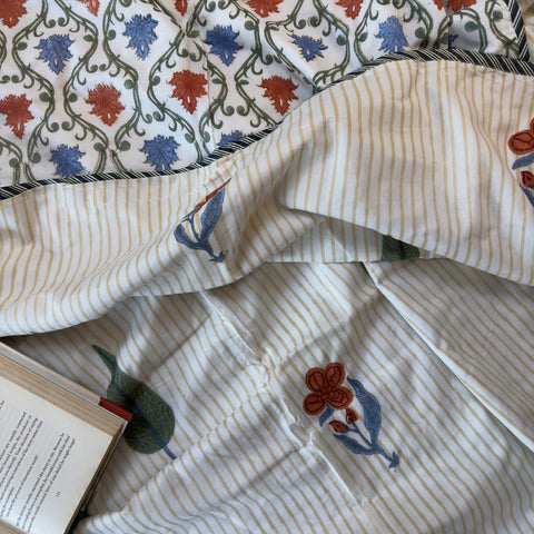 Blooming Lines Block Printed Single-Bed Dohar