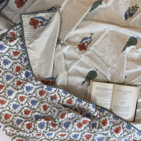 Blooming Lines Block Printed Single-Bed Dohar