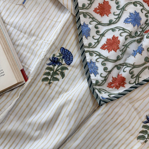 Blooming Lines Block Printed Single-Bed Dohar