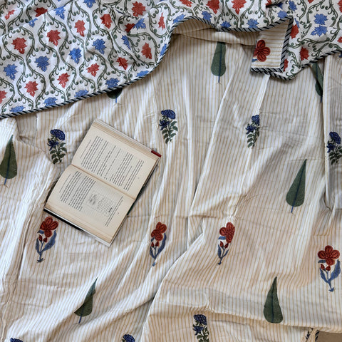 Blooming Lines Block Printed Single-Bed Dohar