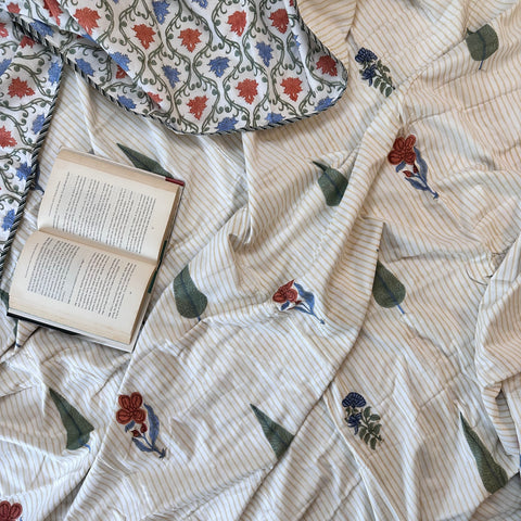 Blooming Lines Block Printed Single-Bed Dohar