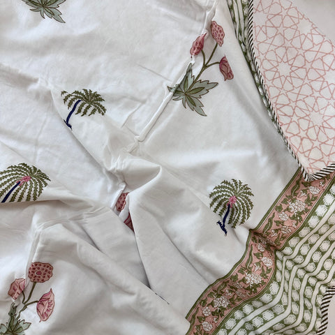 Peach Petal Heaven Block Printed Single-Bed Dohar