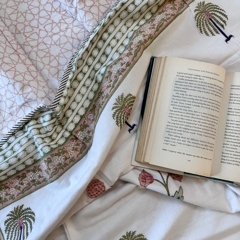 Peach Petal Heaven Block Printed Single-Bed Dohar