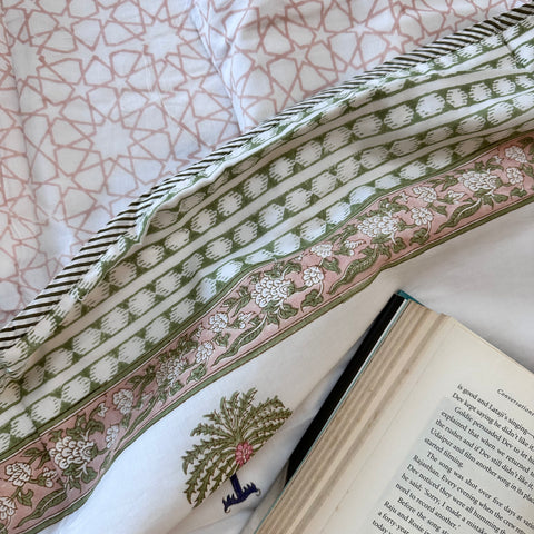 Peach Petal Heaven Block Printed Single-Bed Dohar