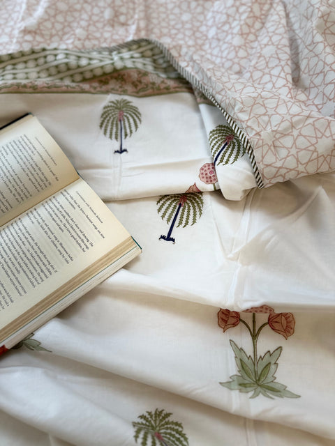Peach Petal Heaven Block Printed Single-Bed Dohar