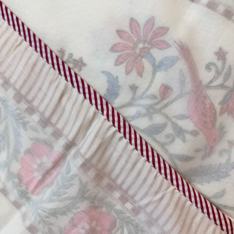 Boughs And Birds Block Printed Double Bed Mulmul Dohar