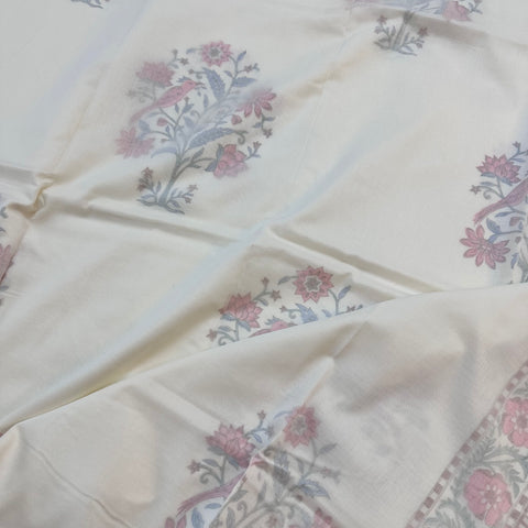 Boughs And Birds Block Printed Double Bed Mulmul Dohar