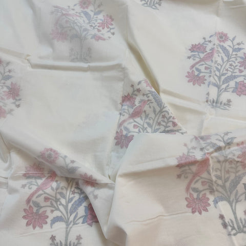Boughs And Birds Block Printed Double Bed Mulmul Dohar