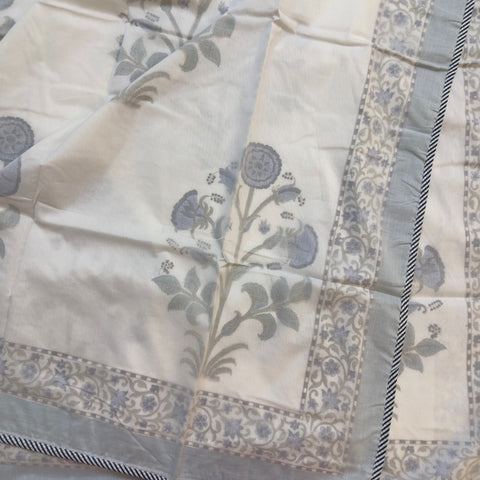 Blue Floral Whispher Block Printed Double Bed Mulmul Dohar