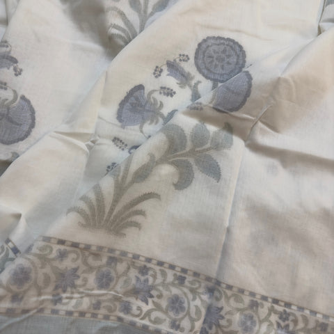 Blue Floral Whispher Block Printed Double Bed Mulmul Dohar
