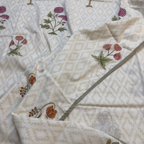 Floral Chattai Weave Block Printed Double Bed Mulmul Dohar