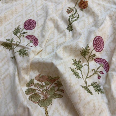 Floral Chattai Weave Block Printed Double Bed Mulmul Dohar