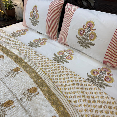 Marigold Double Bed Hand Block Printed Quilt