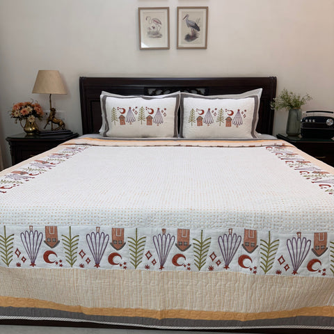 Rustic Charm Brown Kids Reversible Hand Block Printed Quilted Bedcover  Set of 3