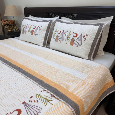 Rustic Charm Brown Kids Reversible Hand Block Printed Quilted Bedcover  Set of 3