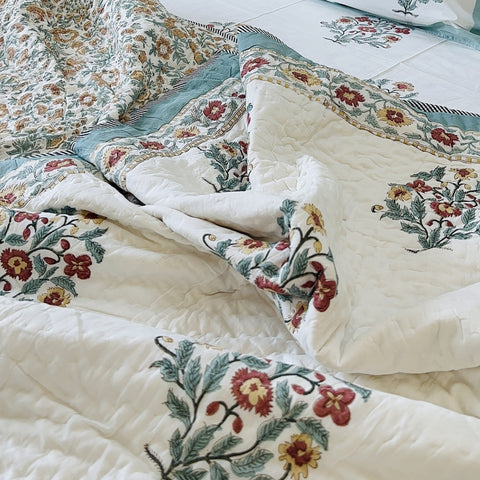 Rustic Charm Hand Block Printed Single-Bed Quilt