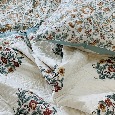 Rustic Charm Hand Block Printed Single-Bed Quilt