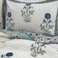 Blue Poppy Hand Block Printed Single-Bed Quilt