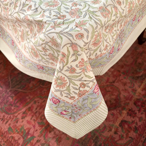 Pastel Elegance Block Printed Table Cloth