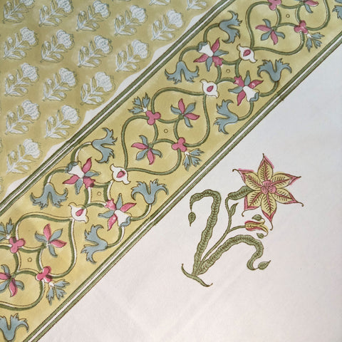 Golden Bloom Block Printed Table Cloth