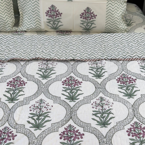 Valley Of Flowers Hand Block Printed Single-Bed Quilt