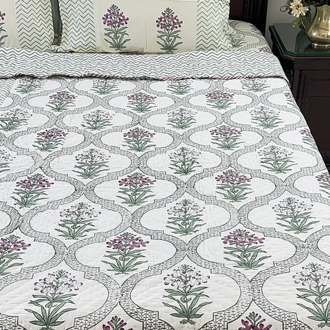 Valley Of Flowers Hand Block Printed Single-Bed Quilt