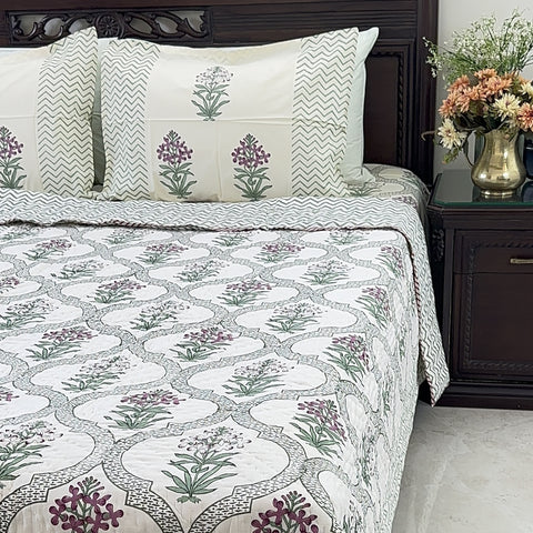 Valley Of Flowers Hand Block Printed Single-Bed Quilt